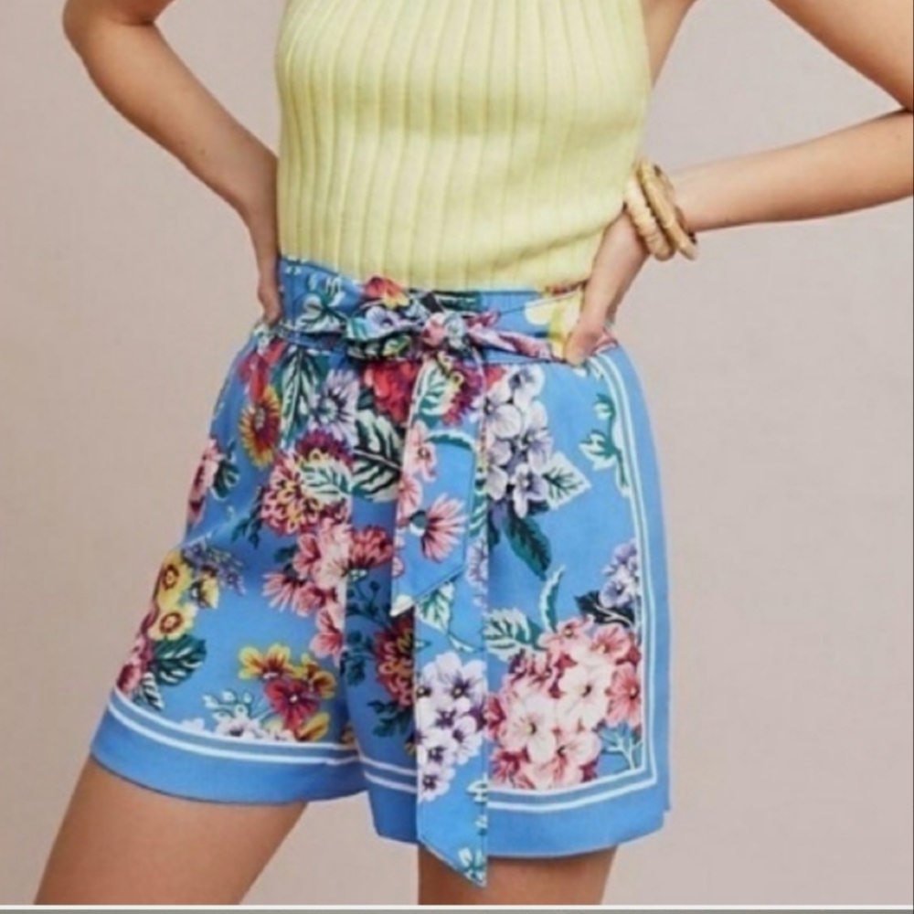 MAEVE ANTHROPOLOGIE Floral Scarf Belted Pull On Shorts S